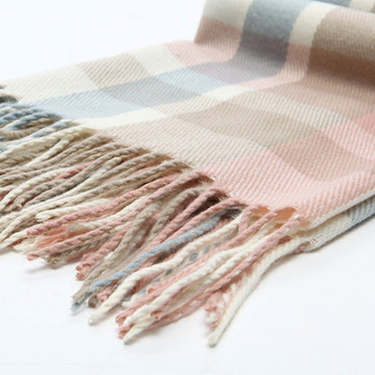 Women's Long Plaid Blanket Chunky Oversized Winter Fall Warm Scarf-Toppalletfly
