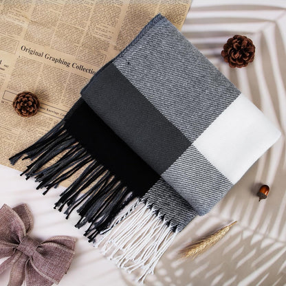 Women's Long Plaid Blanket Chunky Oversized Winter Fall Warm Scarf-Toppalletfly