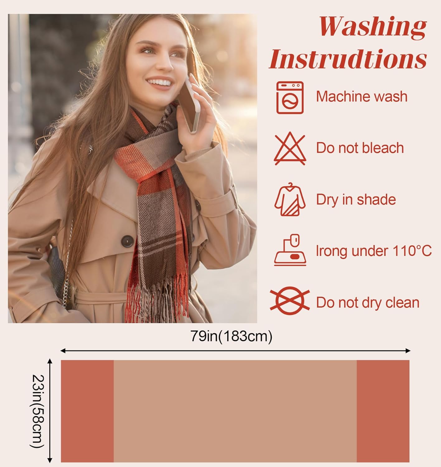 Women's Long Plaid Blanket Chunky Oversized Winter Fall Warm Scarf-Toppalletfly