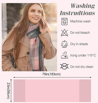 Women's Long Plaid Blanket Chunky Oversized Winter Fall Warm Scarf-Toppalletfly