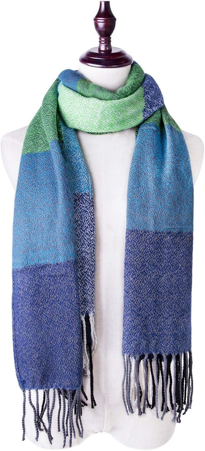 Women's Long Plaid Blanket Chunky Oversized Winter Fall Warm Scarf-Toppalletfly