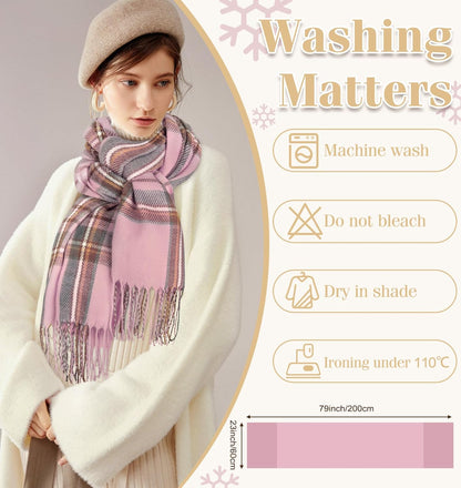 Women's Long Plaid Blanket Chunky Oversized Winter Fall Warm Scarf-Toppalletfly