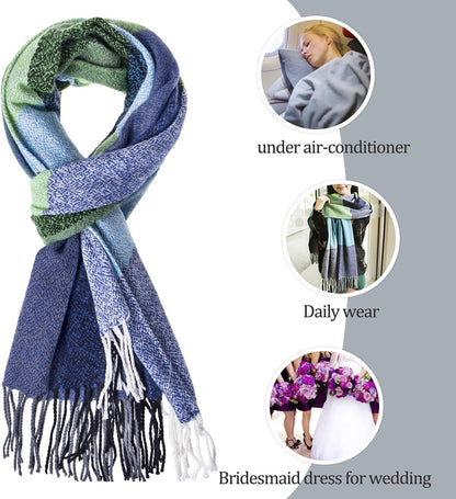 Women's Long Plaid Blanket Chunky Oversized Winter Fall Warm Scarf-Toppalletfly