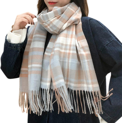 Women's Long Plaid Blanket Chunky Oversized Winter Fall Warm Scarf-Toppalletfly