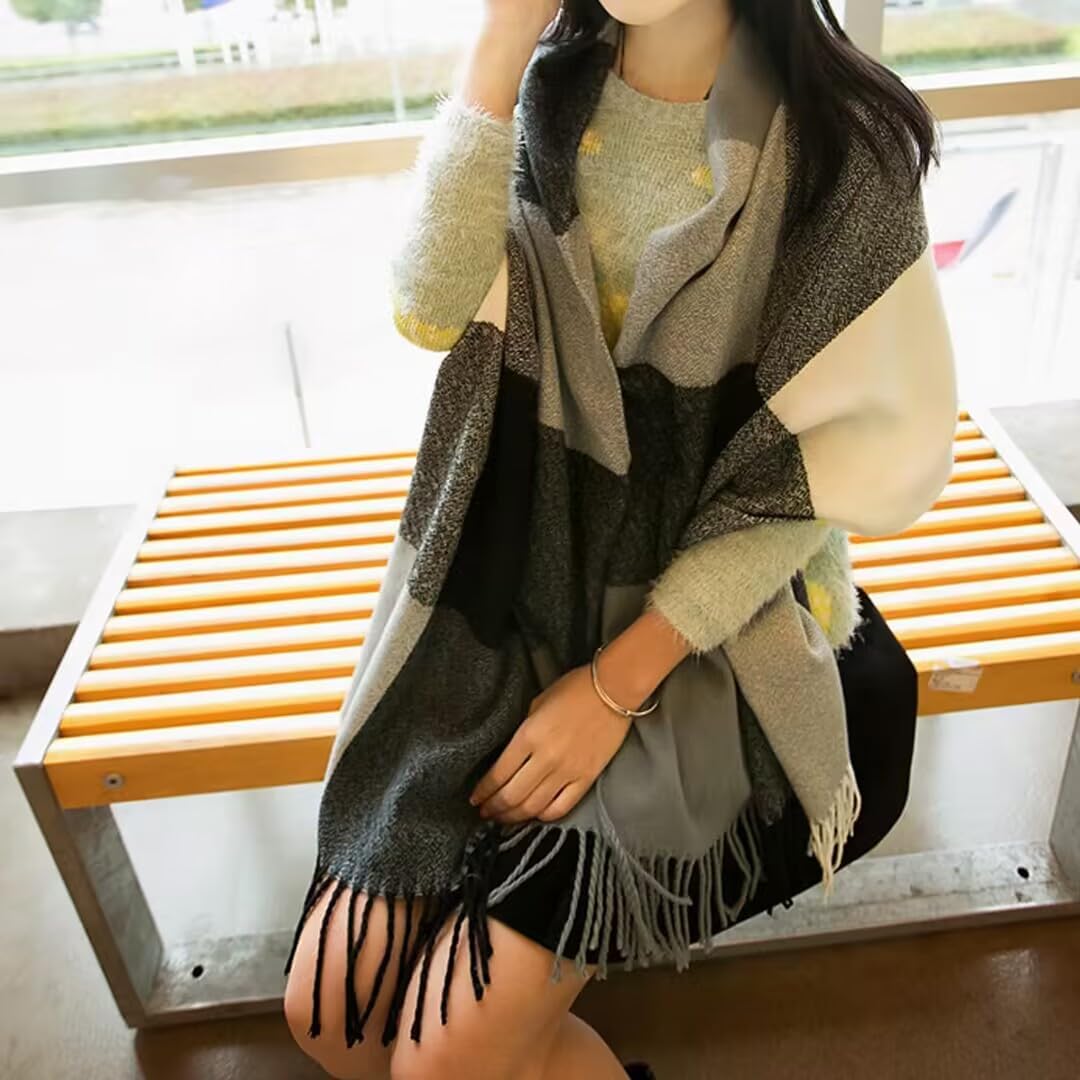 Women's Long Plaid Blanket Chunky Oversized Winter Fall Warm Scarf-Toppalletfly