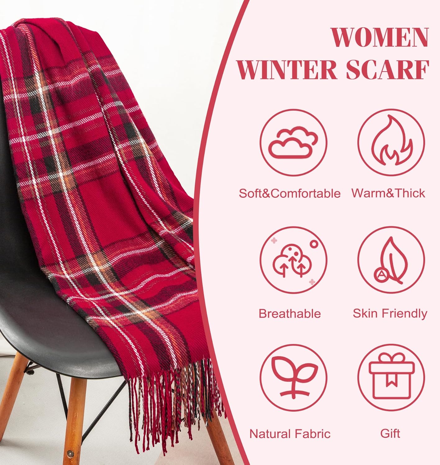 Women's Long Plaid Blanket Chunky Oversized Winter Fall Warm Scarf-Toppalletfly
