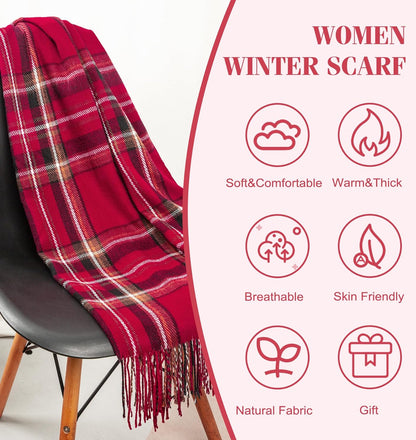 Women's Long Plaid Blanket Chunky Oversized Winter Fall Warm Scarf-Toppalletfly