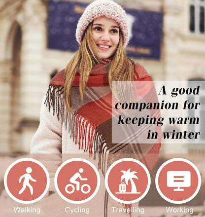 Women's Long Plaid Blanket Chunky Oversized Winter Fall Warm Scarf-Toppalletfly