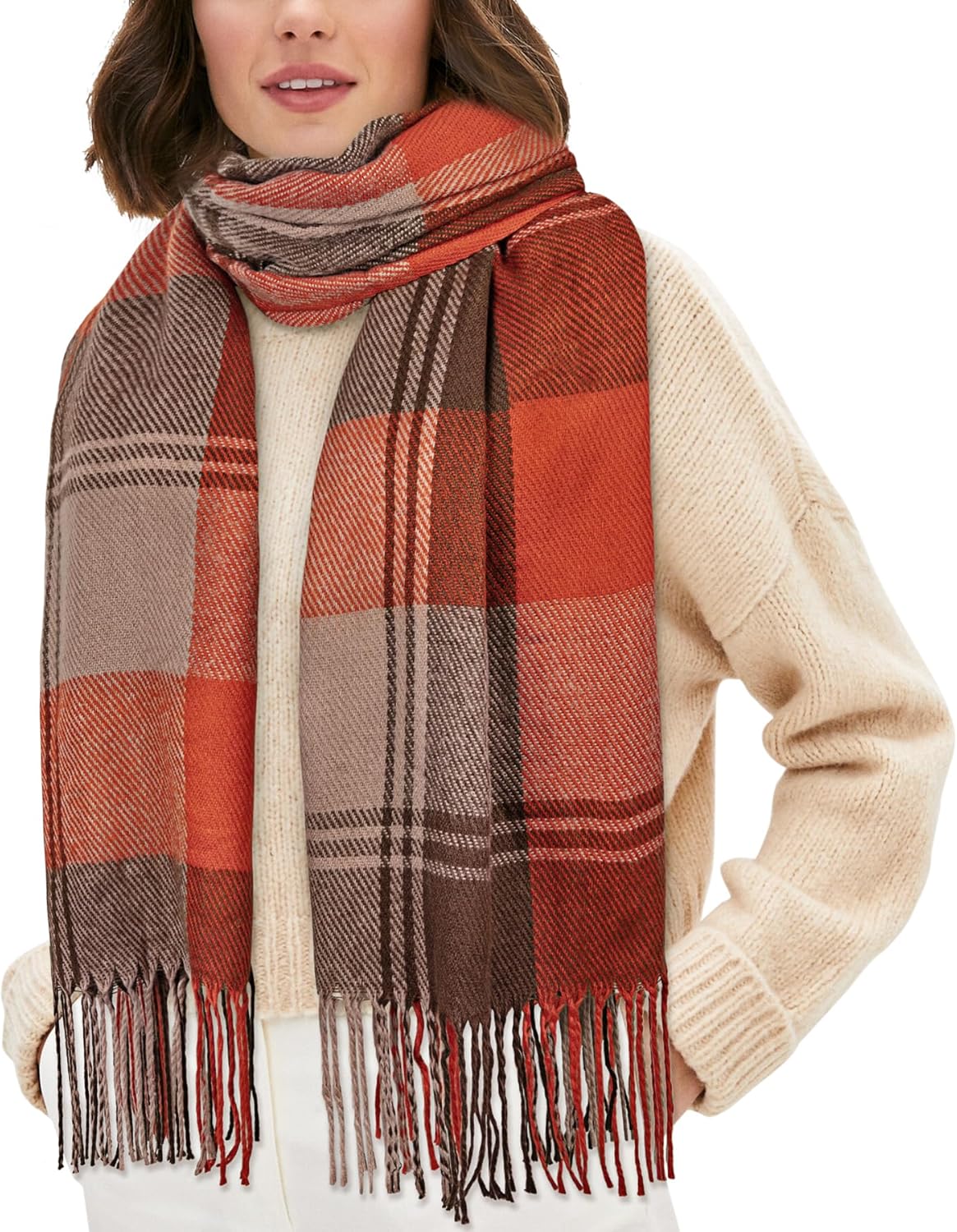 Women's Long Plaid Blanket Chunky Oversized Winter Fall Warm Scarf-Toppalletfly
