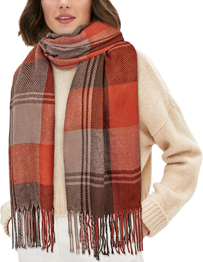 Women's Long Plaid Blanket Chunky Oversized Winter Fall Warm Scarf-Toppalletfly