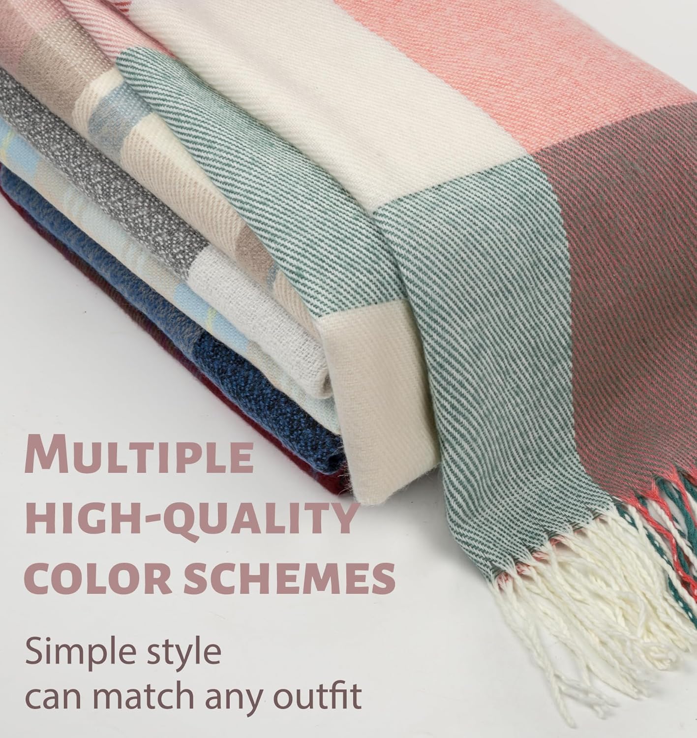 Women's Long Plaid Blanket Chunky Oversized Winter Fall Warm Scarf-Toppalletfly