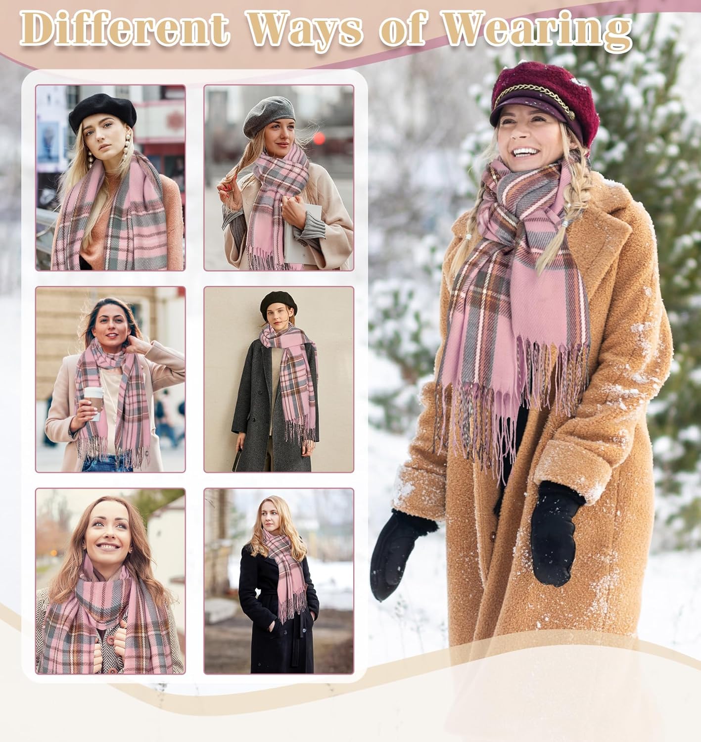 Women's Long Plaid Blanket Chunky Oversized Winter Fall Warm Scarf-Toppalletfly