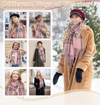 Women's Long Plaid Blanket Chunky Oversized Winter Fall Warm Scarf-Toppalletfly