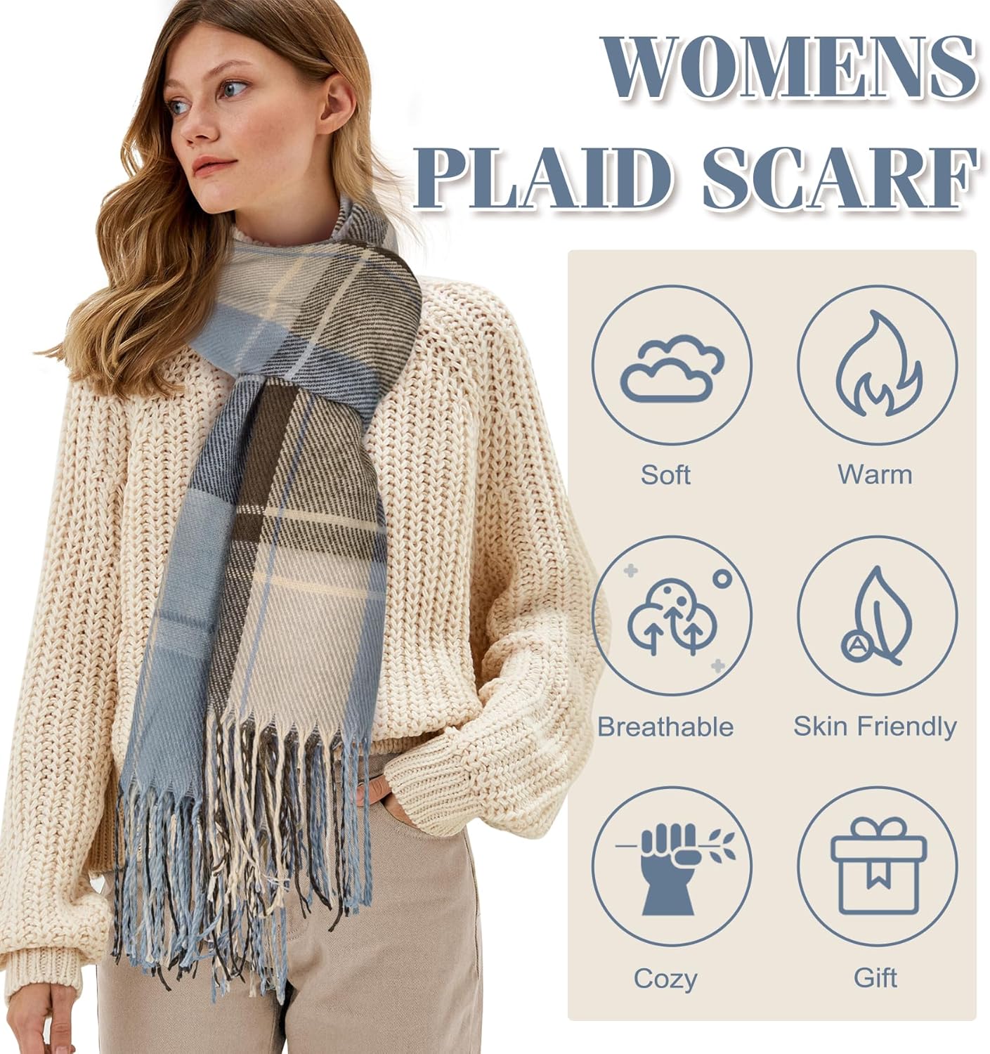 Women's Long Plaid Blanket Chunky Oversized Winter Fall Warm Scarf-Toppalletfly