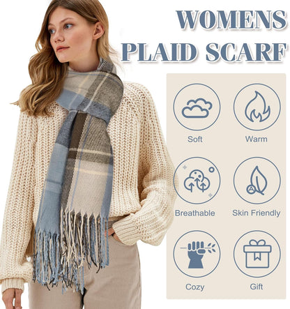 Women's Long Plaid Blanket Chunky Oversized Winter Fall Warm Scarf-Toppalletfly
