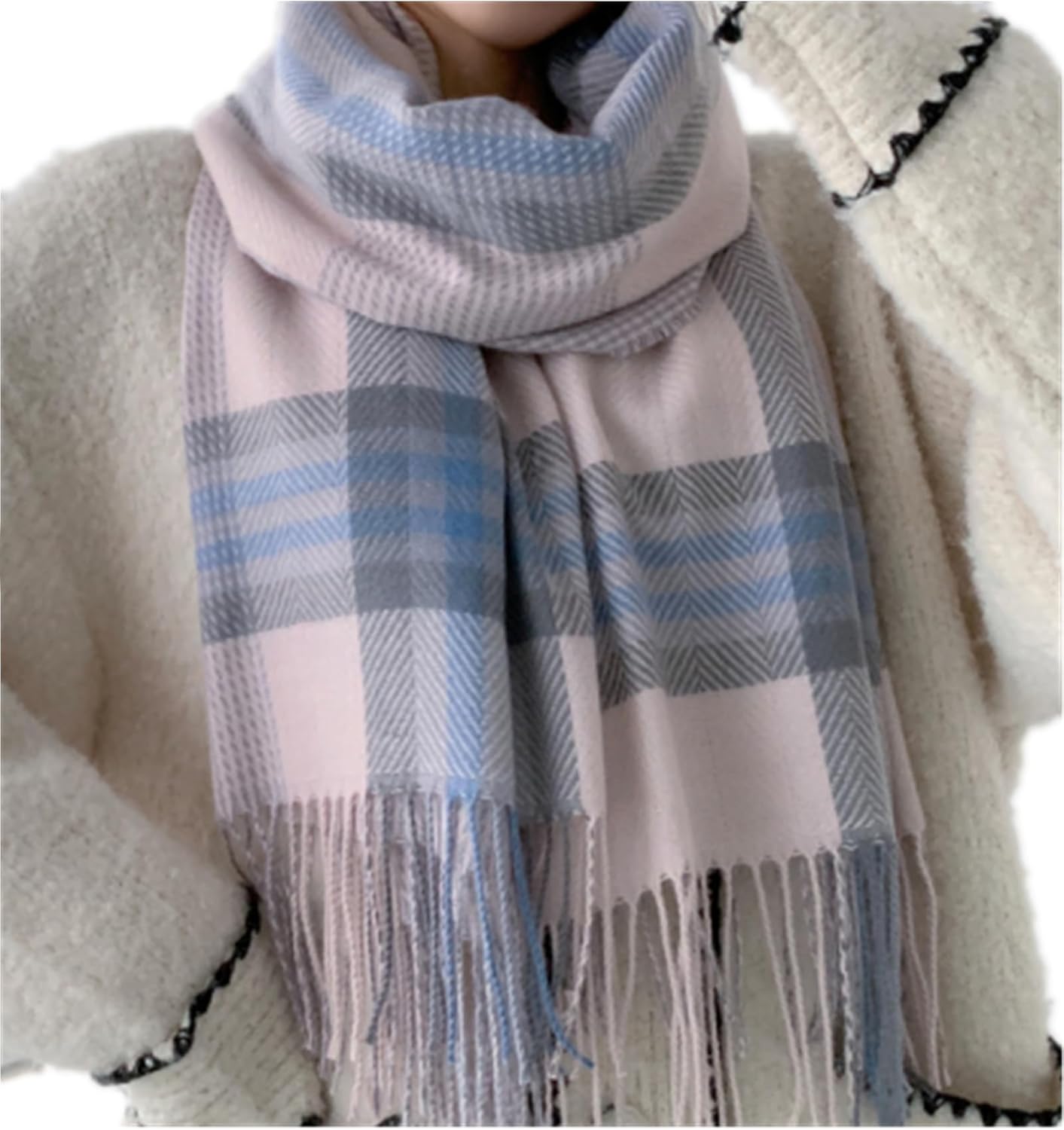 Women's Long Plaid Blanket Chunky Oversized Winter Fall Warm Scarf-Toppalletfly