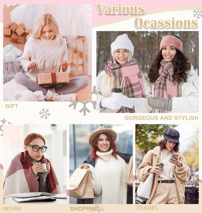 Women's Long Plaid Blanket Chunky Oversized Winter Fall Warm Scarf-Toppalletfly