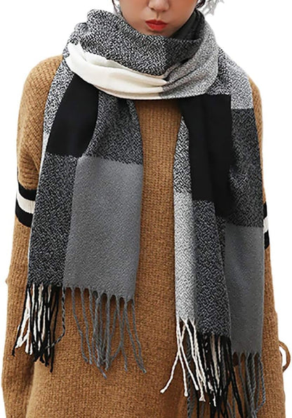 Women's Long Plaid Blanket Chunky Oversized Winter Fall Warm Scarf-Toppalletfly