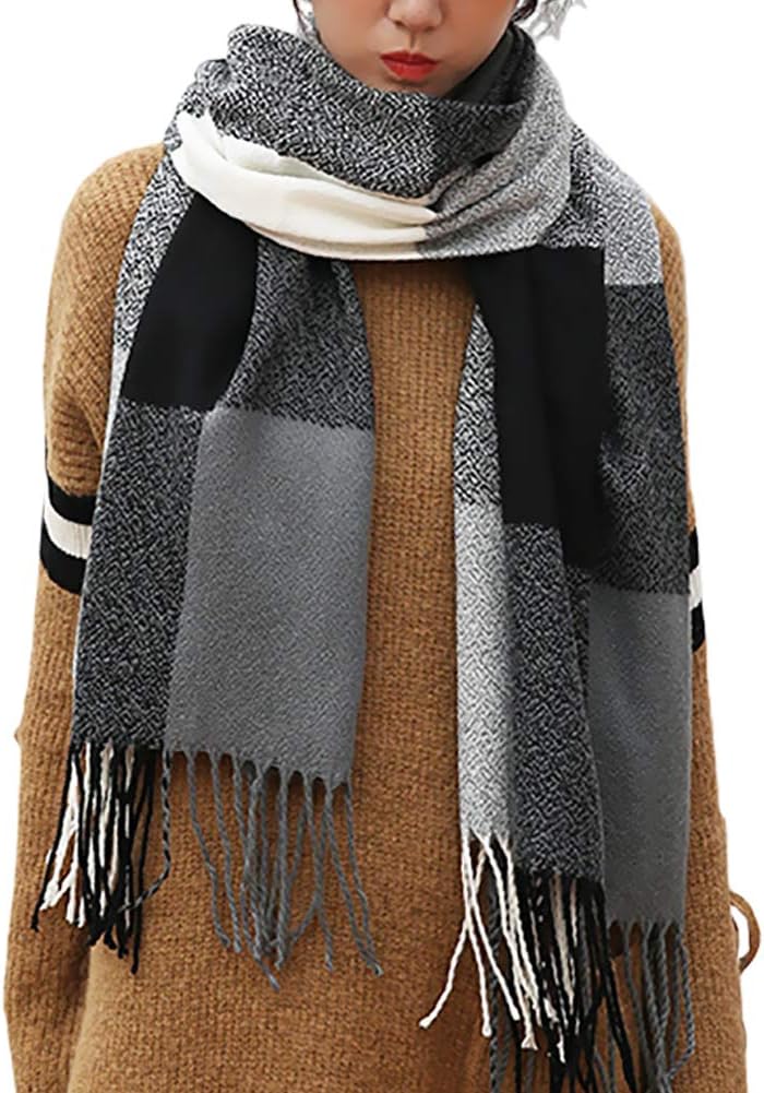 Women's Long Plaid Blanket Chunky Oversized Winter Fall Warm Scarf-Toppalletfly