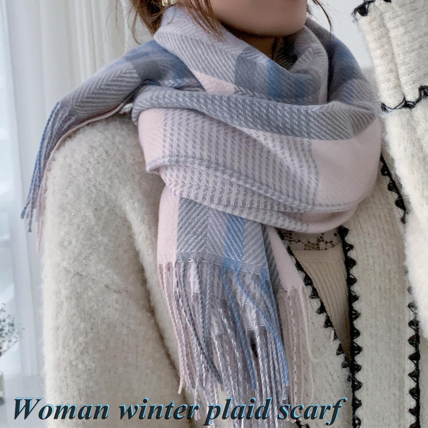 Women's Long Plaid Blanket Chunky Oversized Winter Fall Warm Scarf-Toppalletfly