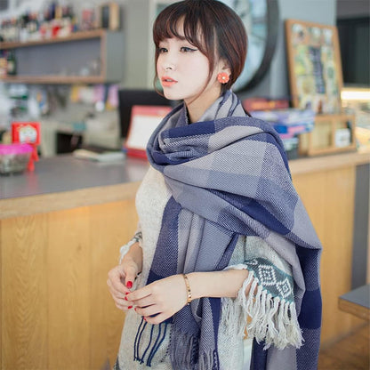 Women's Long Plaid Blanket Chunky Oversized Winter Fall Warm Scarf-Toppalletfly