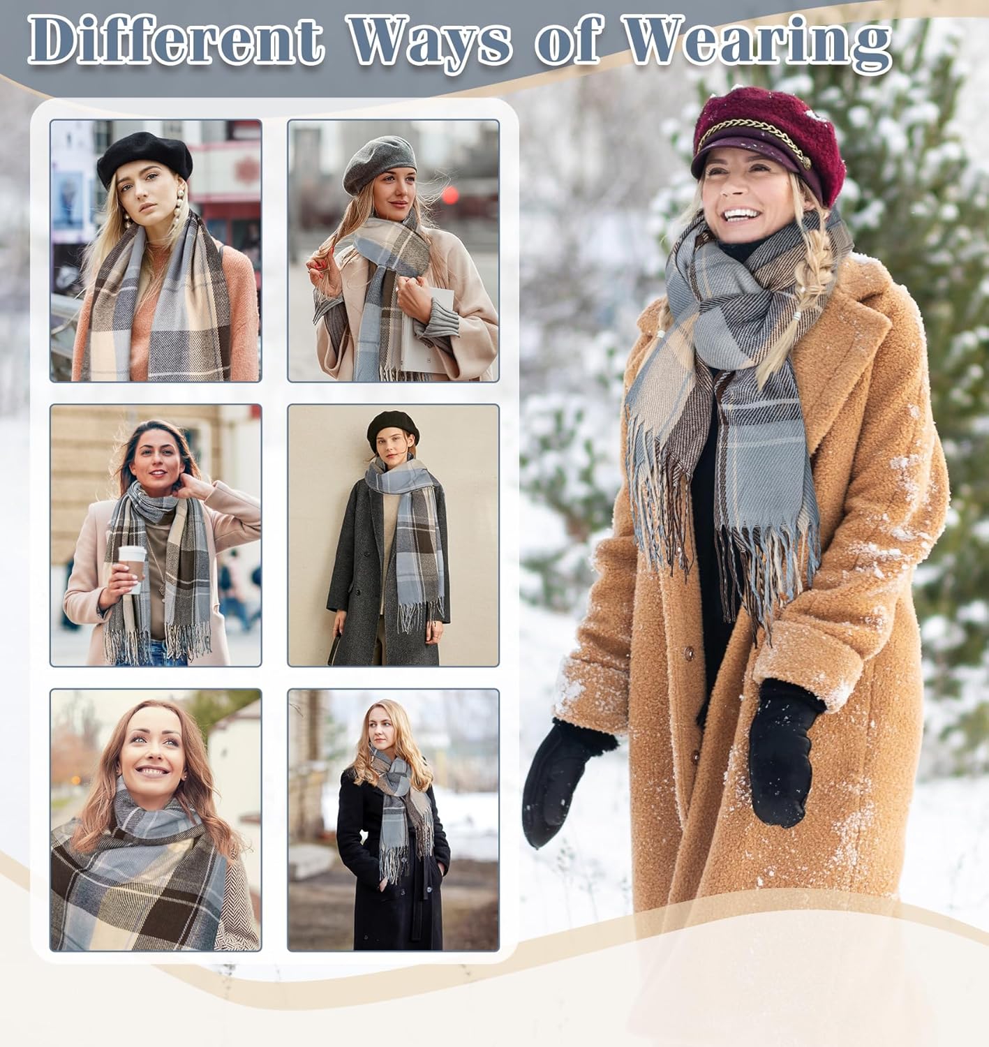 Women's Long Plaid Blanket Chunky Oversized Winter Fall Warm Scarf-Toppalletfly