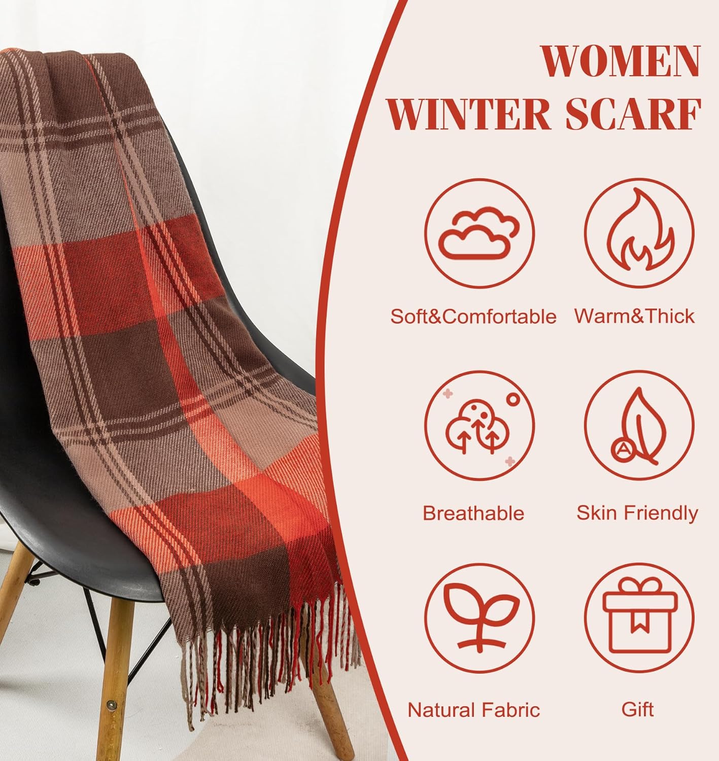 Women's Long Plaid Blanket Chunky Oversized Winter Fall Warm Scarf-Toppalletfly