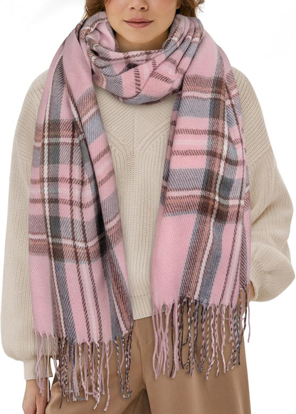 Women's Long Plaid Blanket Chunky Oversized Winter Fall Warm Scarf-Toppalletfly