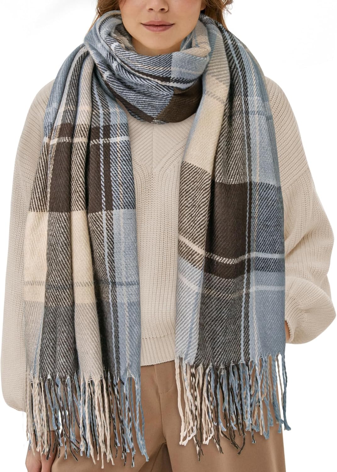 Women's Long Plaid Blanket Chunky Oversized Winter Fall Warm Scarf-Toppalletfly