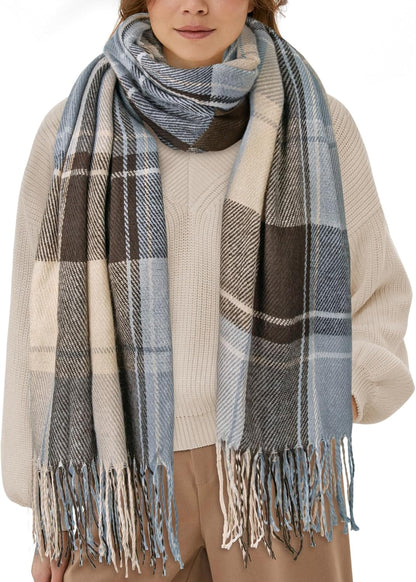 Women's Long Plaid Blanket Chunky Oversized Winter Fall Warm Scarf-Toppalletfly