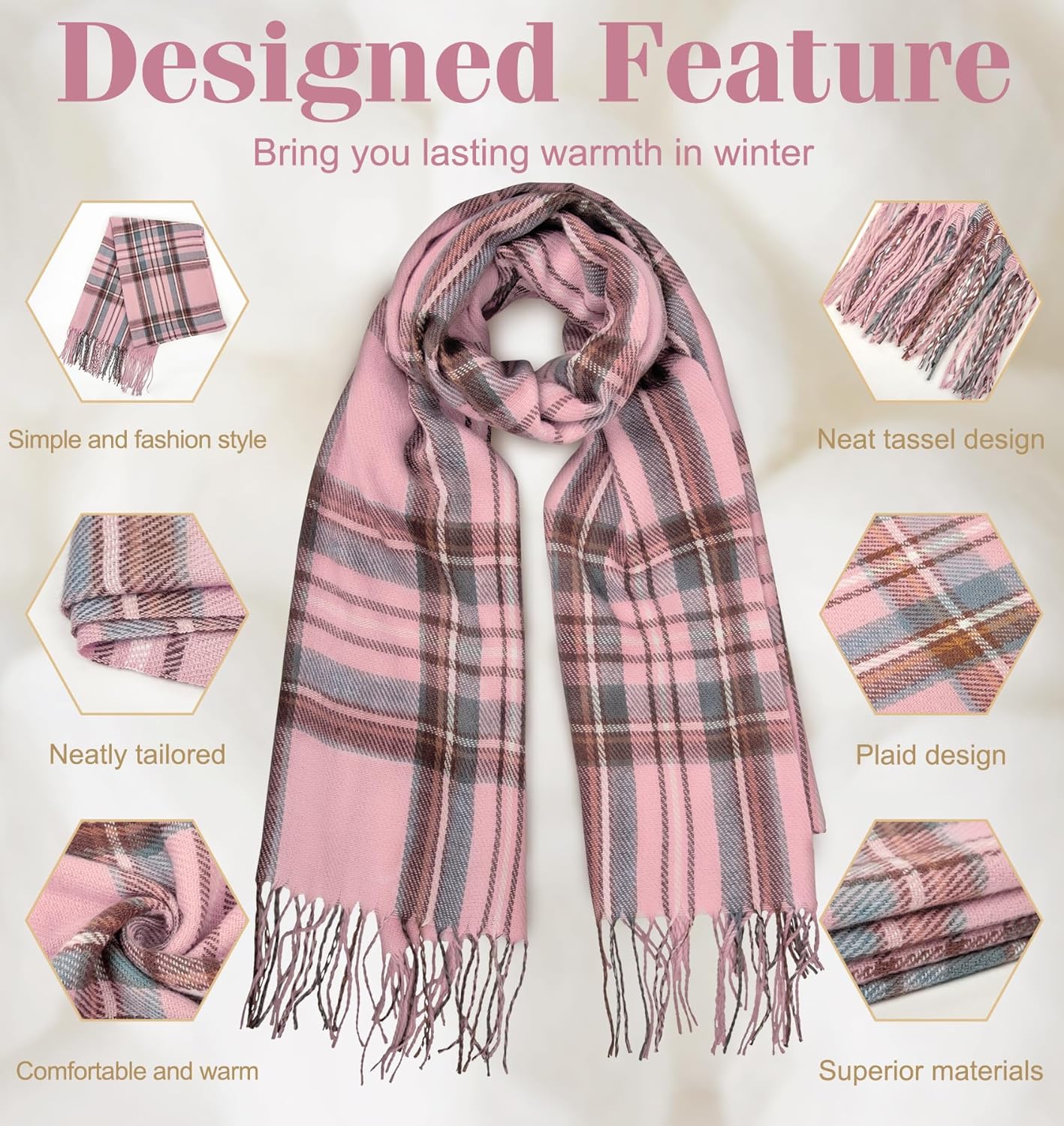 Women's Long Plaid Blanket Chunky Oversized Winter Fall Warm Scarf-Toppalletfly