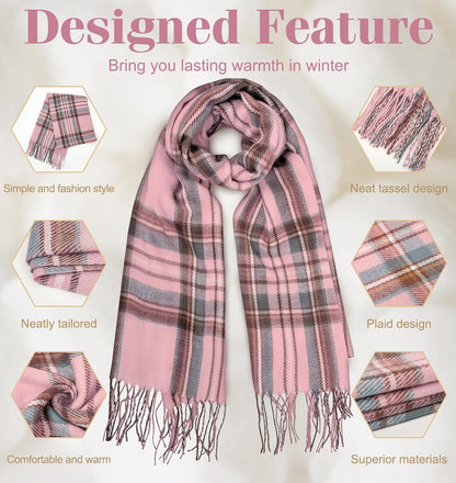 Women's Long Plaid Blanket Chunky Oversized Winter Fall Warm Scarf-Toppalletfly