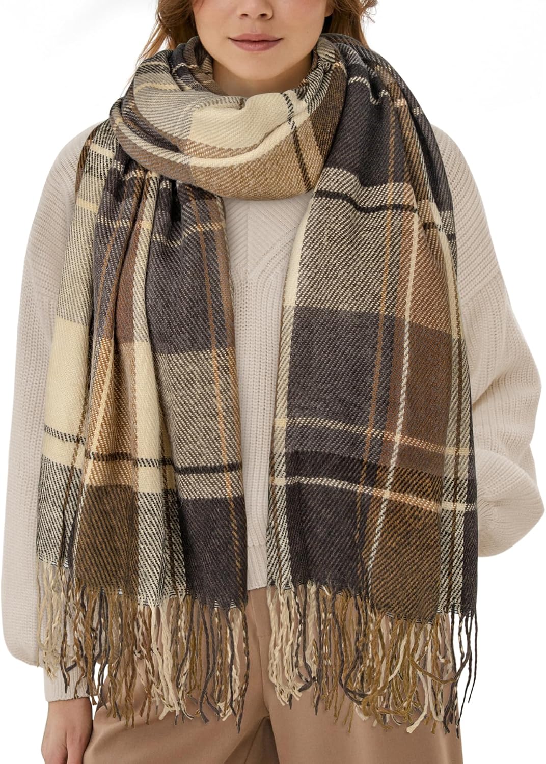 Women's Long Plaid Blanket Chunky Oversized Winter Fall Warm Scarf-Toppalletfly