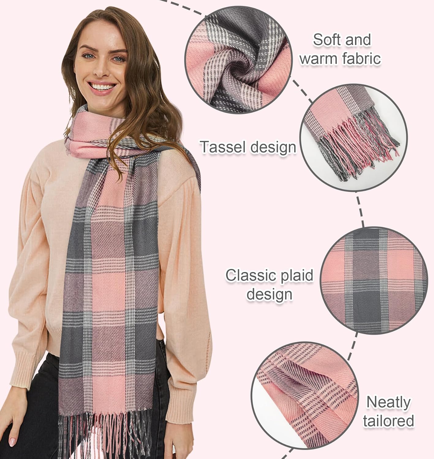 Women's Long Plaid Blanket Chunky Oversized Winter Fall Warm Scarf-Toppalletfly