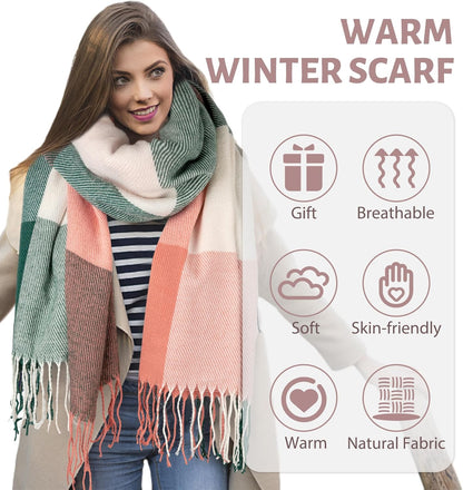 Women's Long Plaid Blanket Chunky Oversized Winter Fall Warm Scarf-Toppalletfly