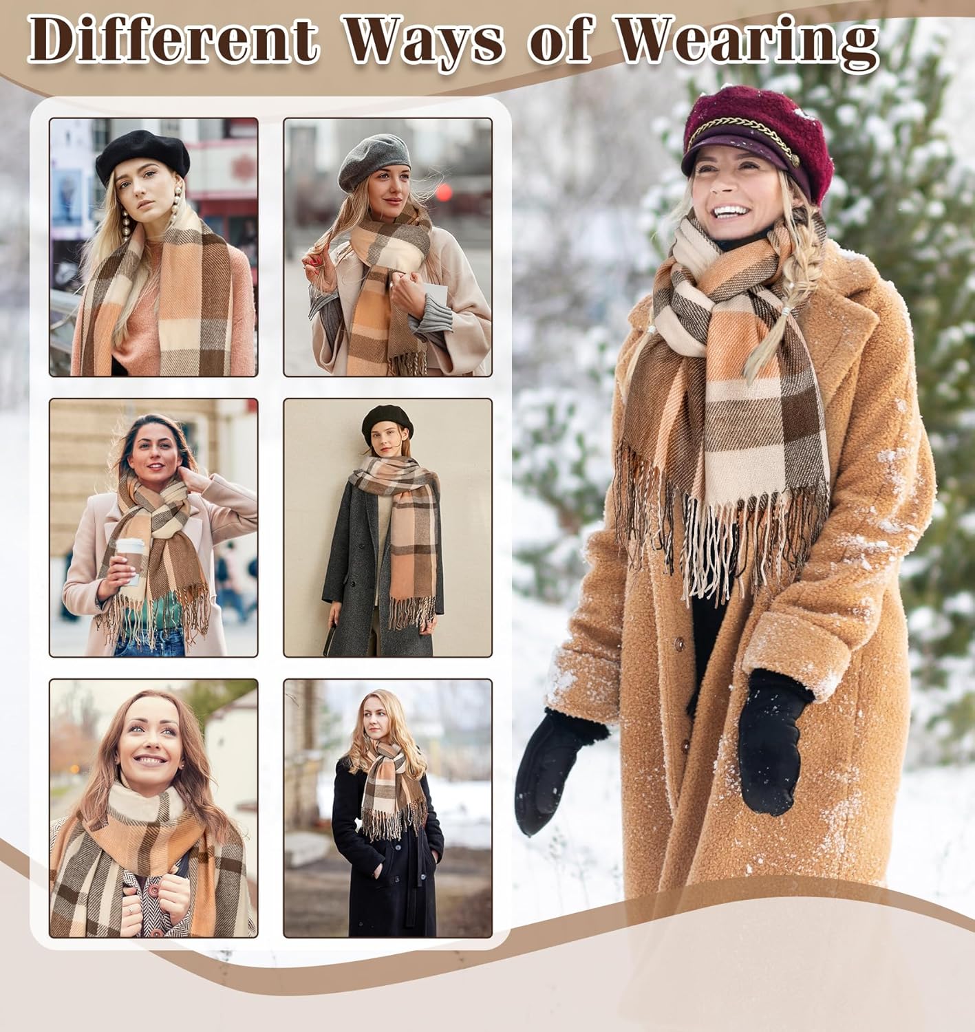 Women's Long Plaid Blanket Chunky Oversized Winter Fall Warm Scarf-Toppalletfly