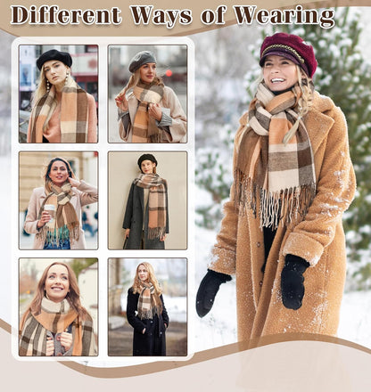 Women's Long Plaid Blanket Chunky Oversized Winter Fall Warm Scarf-Toppalletfly