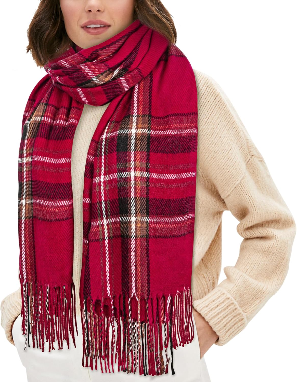 Women's Long Plaid Blanket Chunky Oversized Winter Fall Warm Scarf-Toppalletfly