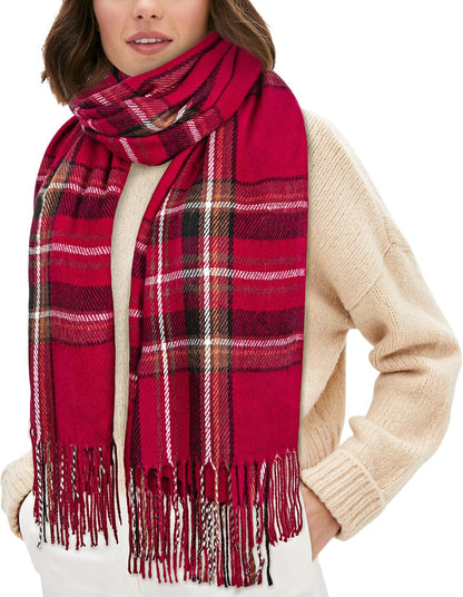 Women's Long Plaid Blanket Chunky Oversized Winter Fall Warm Scarf-Toppalletfly