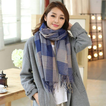 Women's Long Plaid Blanket Chunky Oversized Winter Fall Warm Scarf-Toppalletfly