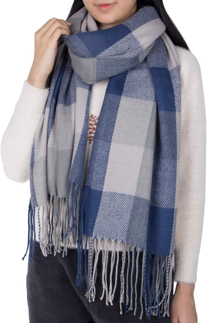 Women's Long Plaid Blanket Chunky Oversized Winter Fall Warm Scarf-Toppalletfly