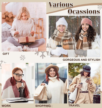 Women's Long Plaid Blanket Chunky Oversized Winter Fall Warm Scarf-Toppalletfly