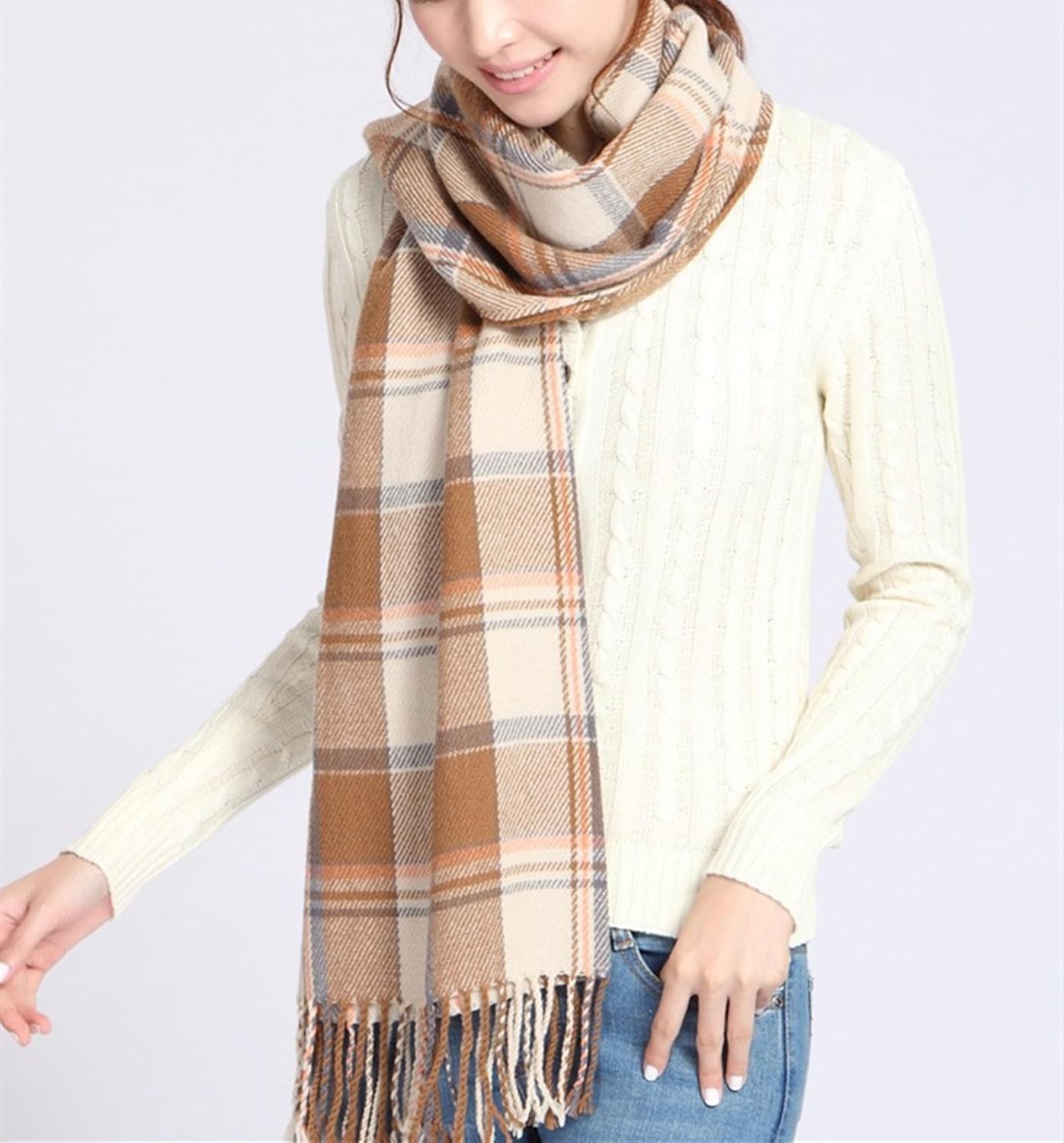 Women's Long Plaid Blanket Chunky Oversized Winter Fall Warm Scarf-Toppalletfly
