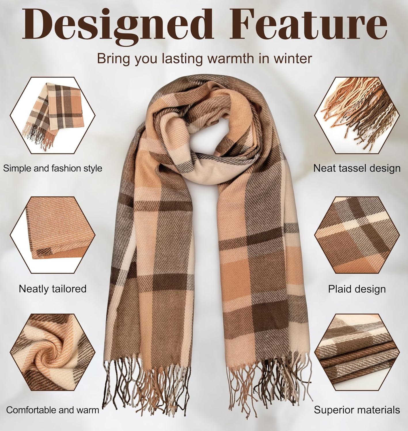 Women's Long Plaid Blanket Chunky Oversized Winter Fall Warm Scarf-Toppalletfly