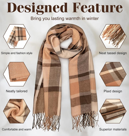 Women's Long Plaid Blanket Chunky Oversized Winter Fall Warm Scarf-Toppalletfly