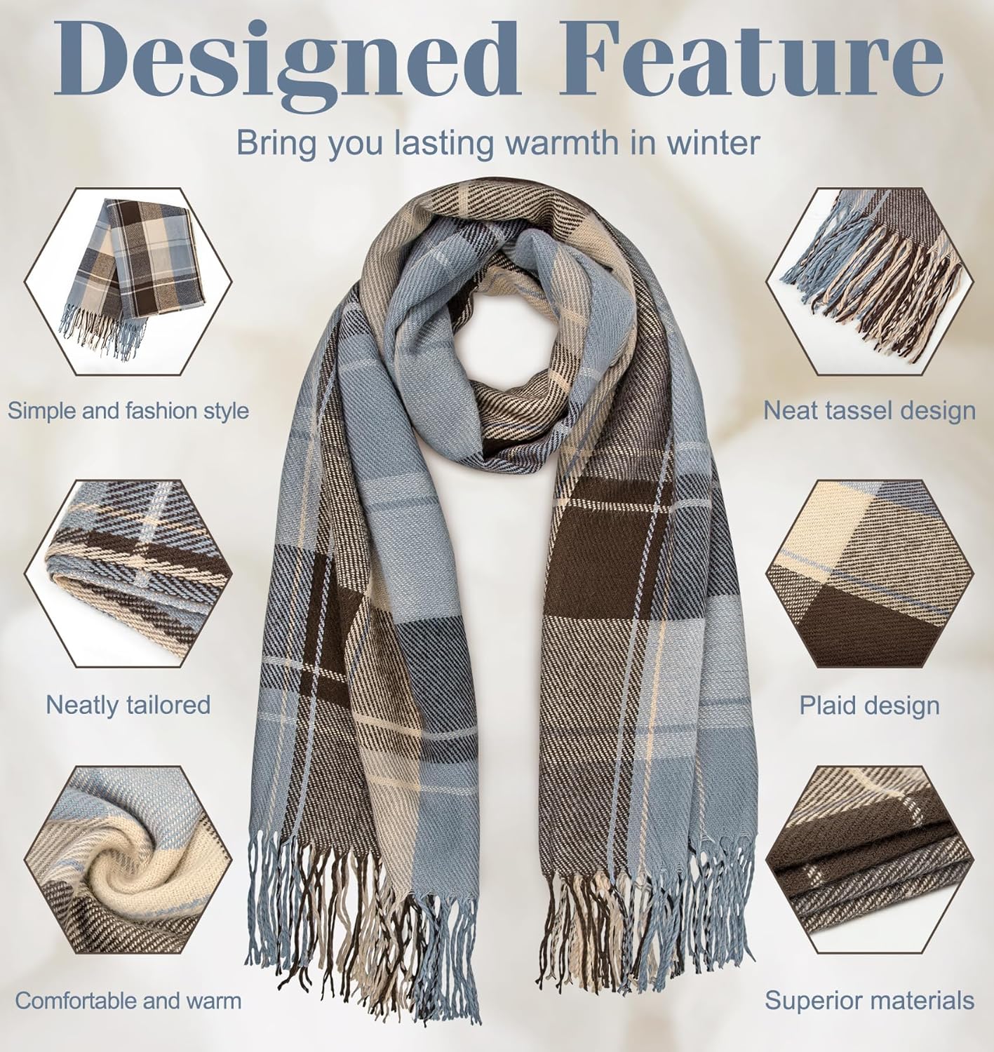 Women's Long Plaid Blanket Chunky Oversized Winter Fall Warm Scarf-Toppalletfly