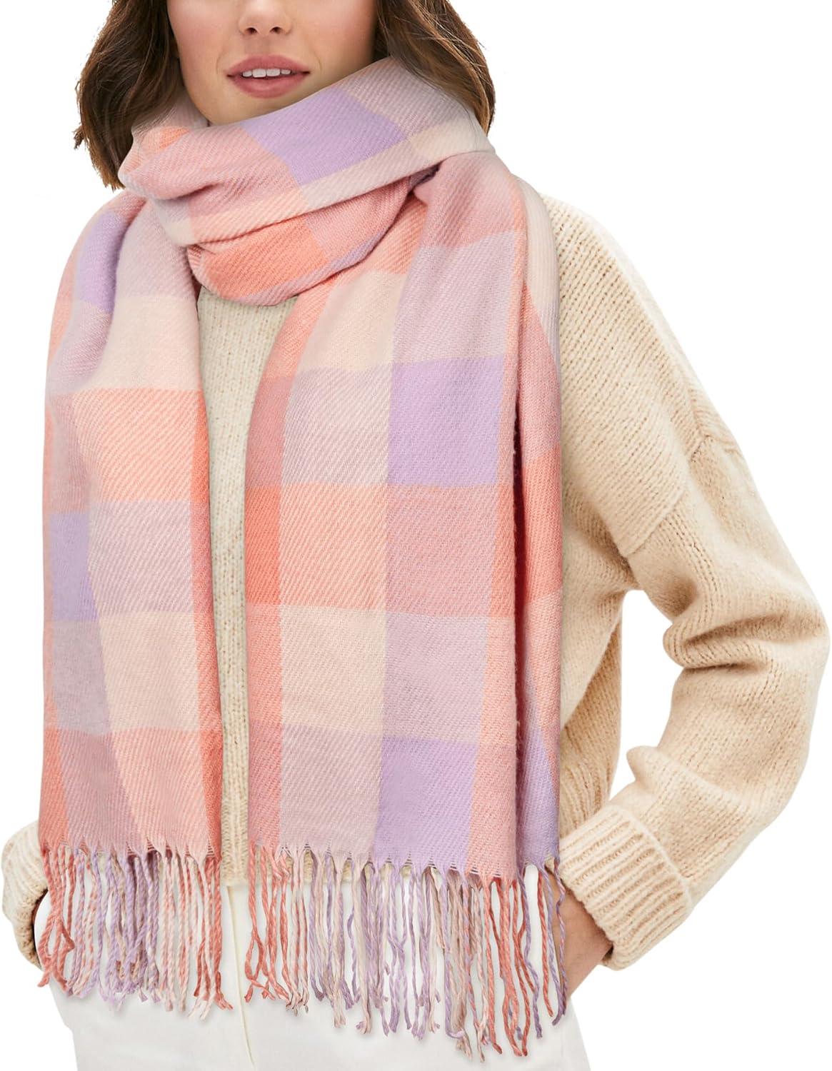 Women's Long Plaid Blanket Chunky Oversized Winter Fall Warm Scarf-Toppalletfly