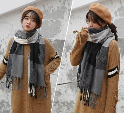 Women's Long Plaid Blanket Chunky Oversized Winter Fall Warm Scarf-Toppalletfly
