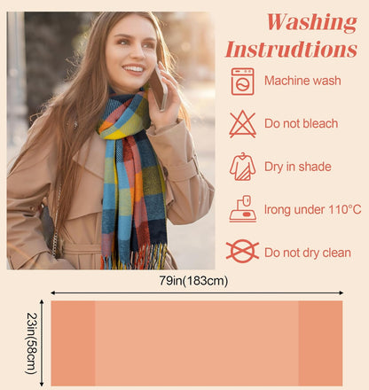 Women's Long Plaid Blanket Chunky Oversized Winter Fall Warm Scarf-Toppalletfly