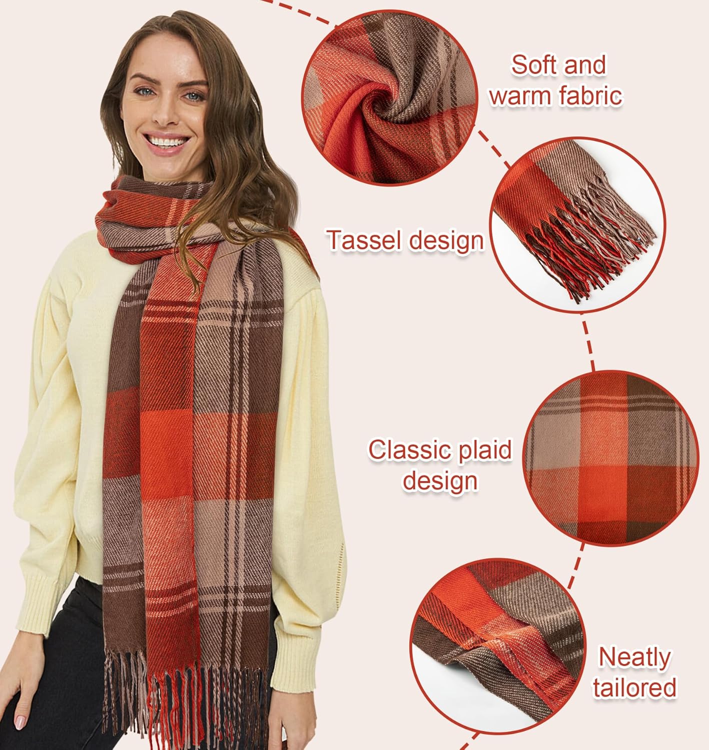 Women's Long Plaid Blanket Chunky Oversized Winter Fall Warm Scarf-Toppalletfly